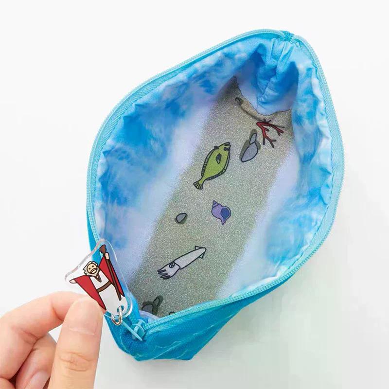 Cartoon Oceanic Big Size Portable Pencil Case; Spacious Cosmetic Bag with Cute Underwater Design