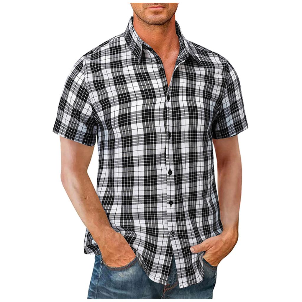 Designové jaro léto pánské ležérní bavlna len pruhovaný potisk Košile s krátkým rukávem Volné košile