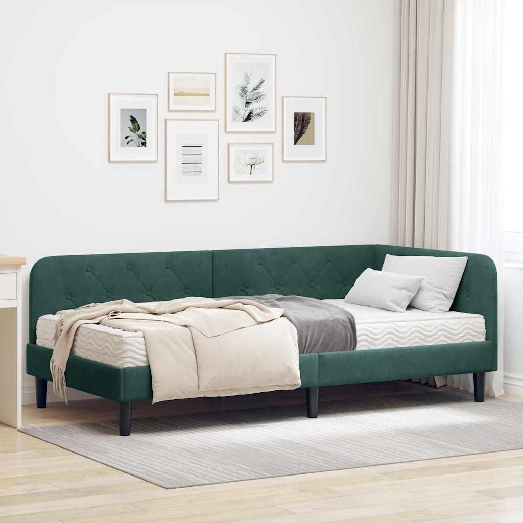 Corner Bed Frame Dark Green 90 X 190 Cm Velvet