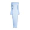 Dámské maxi šaty bodycon svetrové s odhalenými rameny, skládaným výstřihem, elegantními dlouhými rukávy, pletené šaty tužkového střihu, koktejlové, slim, dlouhé pro ženy