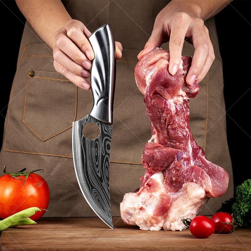 Professionelles scharfes Metzgermesser für zu Hause, Edelstahl, kleiner Krummsäbel, komfortables Griffdesign, Küchenmesser mit Messerschale