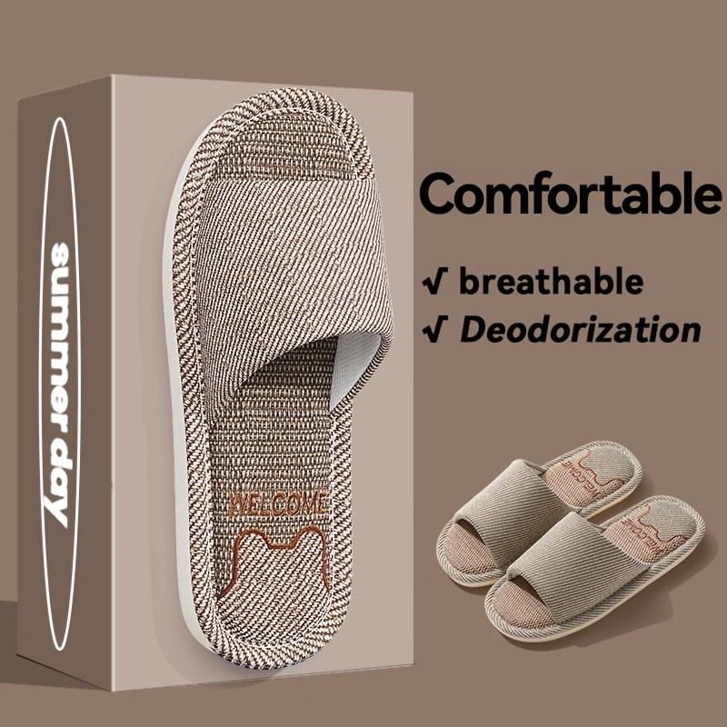 

[Новый стиль льняные тапочки] Льняные тапочки нового стиля для мужчин и женщин | Удобные, нескользящие, влагопоглощающие, мягкая подошва, для домашнего использования в помещении 44-45