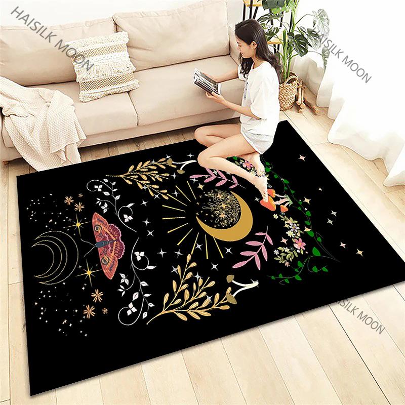 Sun Moon Flowers Tarot Printed Four Seasons Carpet Living Room Bedroom Sofa Office Large Area Decorative Mat Kids Play Rugs Gift