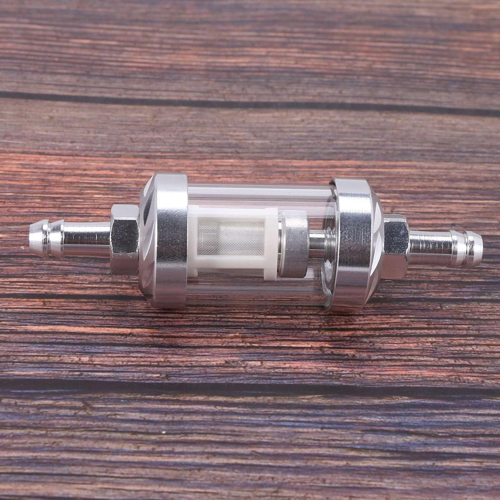 Pmandgk 2X Chrome Glass Fuel Gasoline Crude Engine Inline Filter 5/16" 8mm Silver Motorcycle