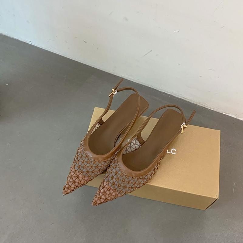 

Летние туфли-лодочки с открытым носком и высоким каблуком для женщин, модная обувь с вырезами, уличный стиль, женские слинбэки, сандалии 35 коричневый