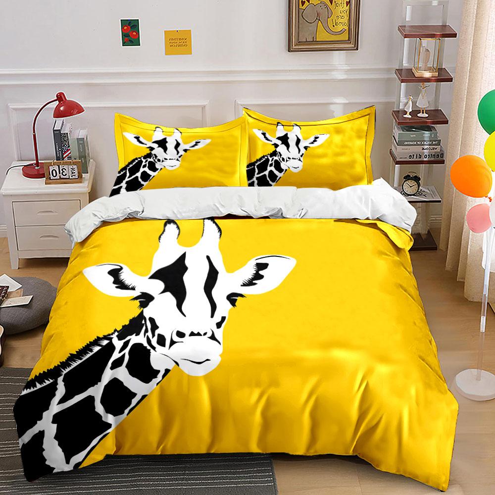 Colorful Giraffe Art Set Decor Soft Skin-Friendly Bedding Set Includes 1 Duvet Cover And 2 Pillowcase Gift