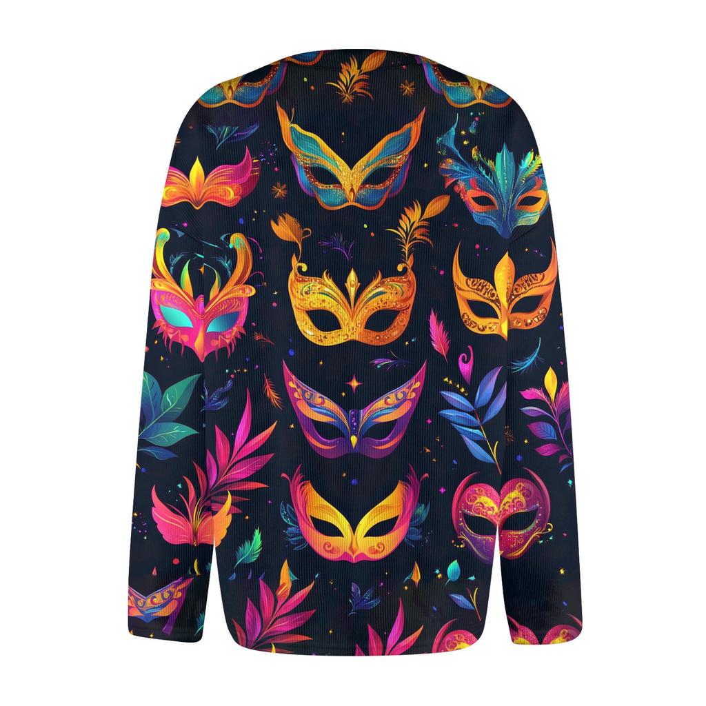 Women's Mardi Gras Print Long Sleeve Knit Cardigan Button Jacket