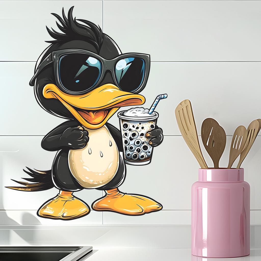 Coole Schwarze Ente mit Sonnenbrille Wandaufkleber, Niedlich Abnehmbar Selbstklebend für Kinderzimmer & Wohnzimmer Dekoration