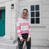 Winter Fall Women Fashion Striped Warm Sweater Loose Slit Knitted Top