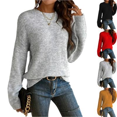 Women's Casual, Stylish, Loose-fitting Round Neck Knitted Solid Color Pullover Sweater
