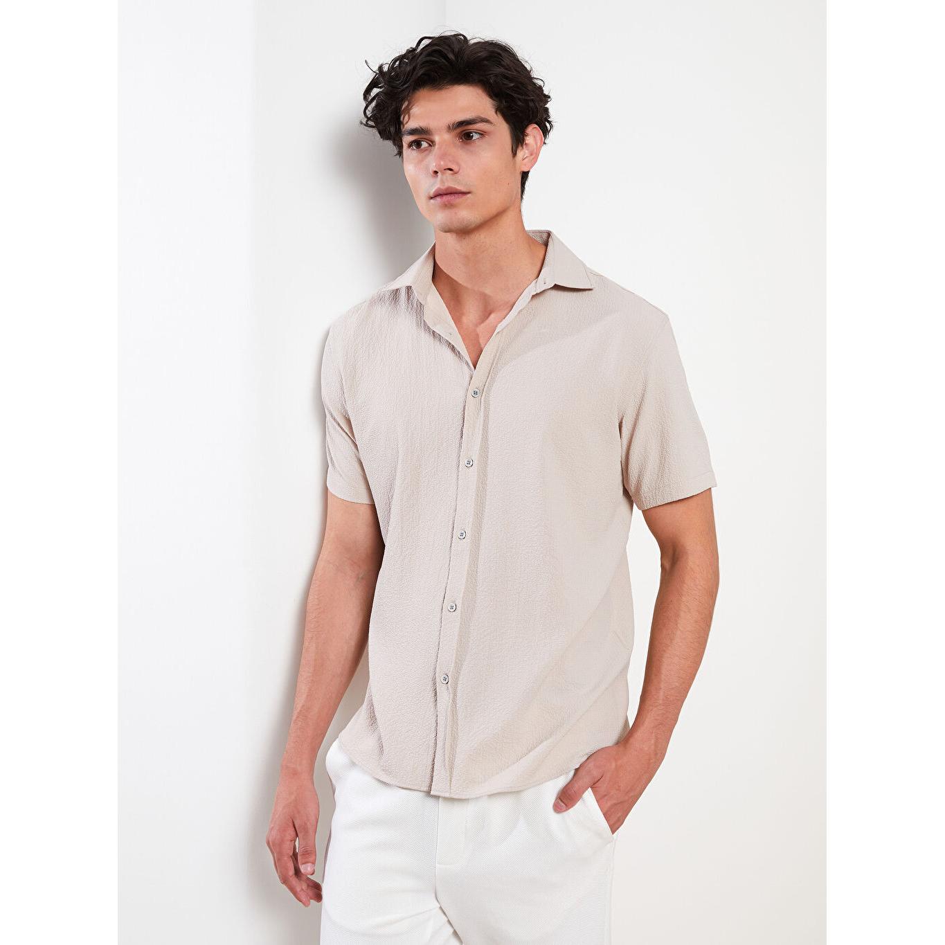 

LCW VISION Бежевая Мужская Рубашка С Коротким Рукавом Comfortable Fit