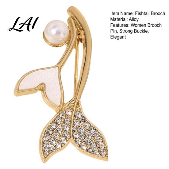 Anti-tarnish Brooch Pearl Fishtail Pin Strong Buckle Design Sturdy Alloy Electroplated Fashion Accessory Finish Brooch Marine Style for Coats