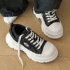 Sapatos de lona pretos antigos com sola grossa para aumentar a altura, sapatos muffin simples de alta qualidade, sapatos casuais com borda áspera retrô