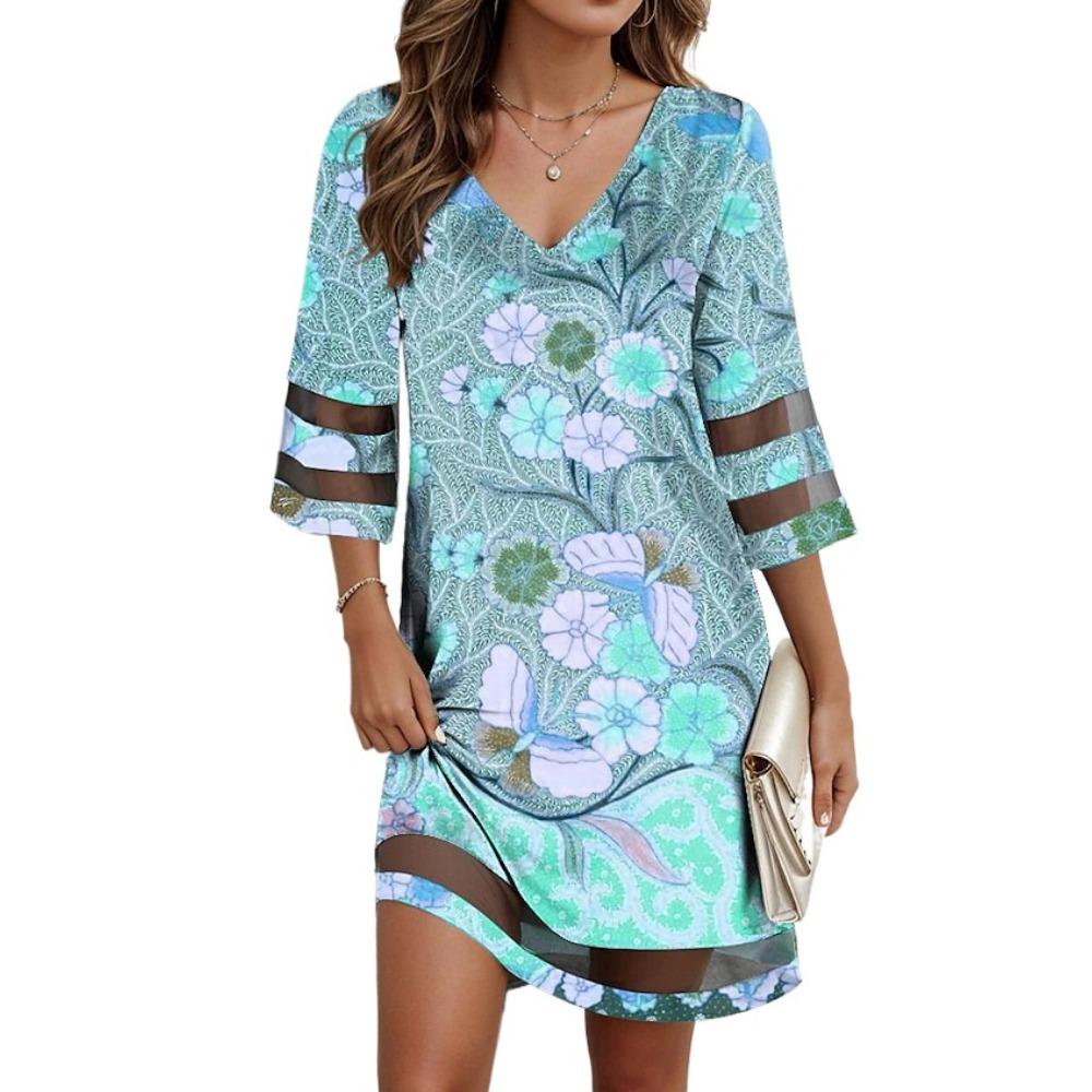 

GMXIA Женские модные летние весенние повседневные платья с рукавами 3/4 и v-образным вырезом XXXL