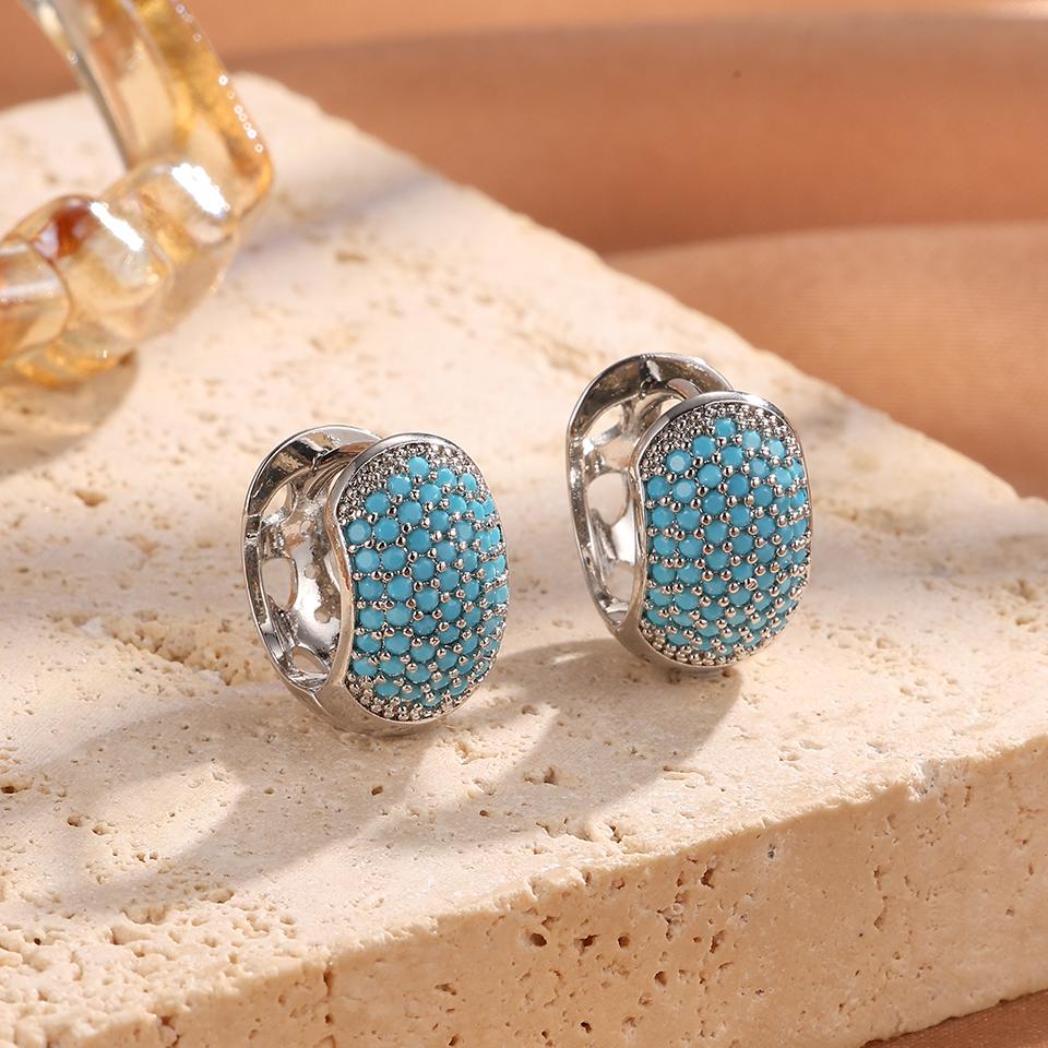 ZAKOL New Niche Chunky Turquoise Square Hoop Earrings for Women Shiny Zirconia Ear Buckle Luxury Party Wedding Zircon