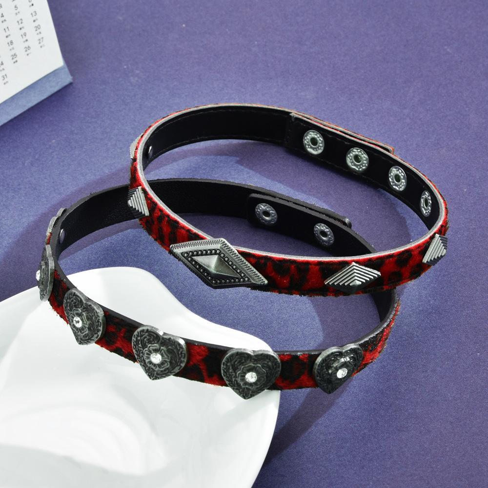 Retro Love Necklace Red Leopard Print Neck Strap Clavicle Chain Pendant Necklace