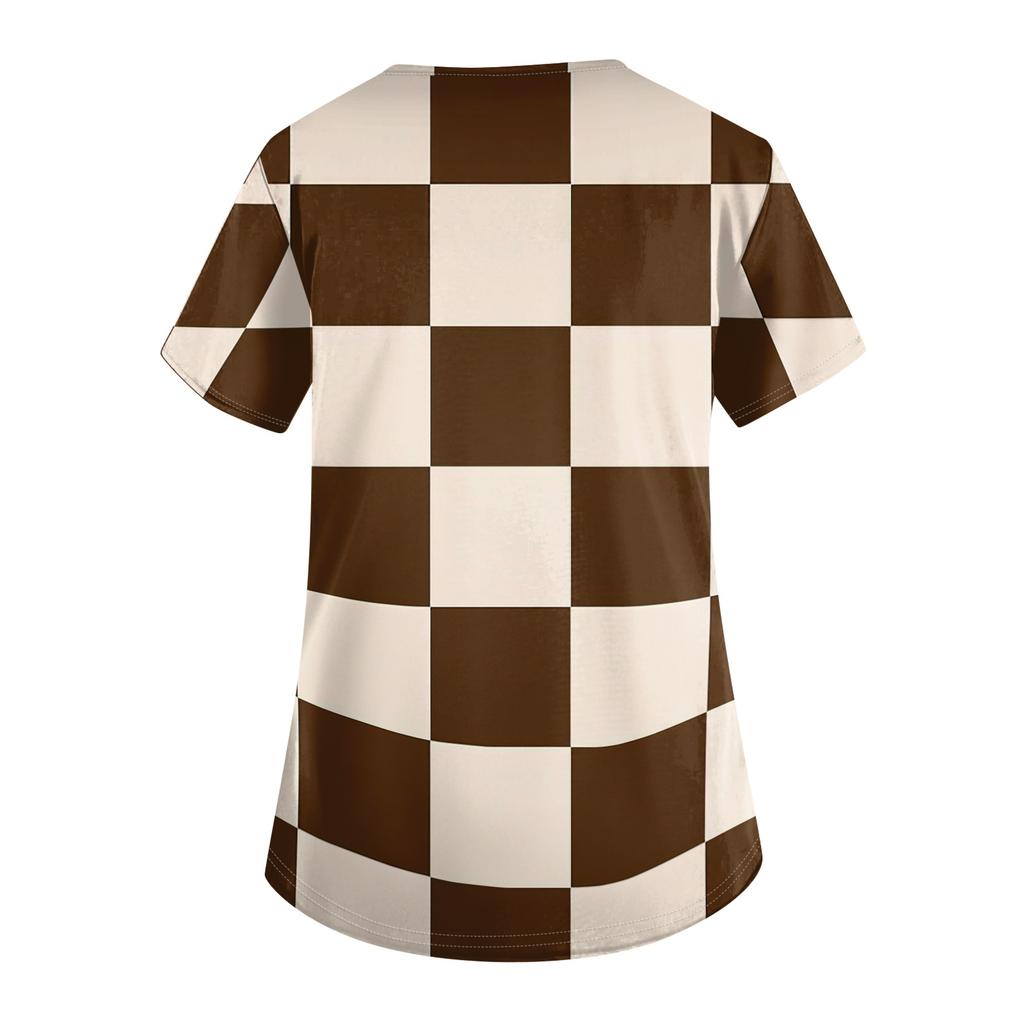 Women's V Neck Short Sleeve Work Shirt with Pockets Oktoberfest Print Top for Caregivers and Service Staff Comfortable Fit