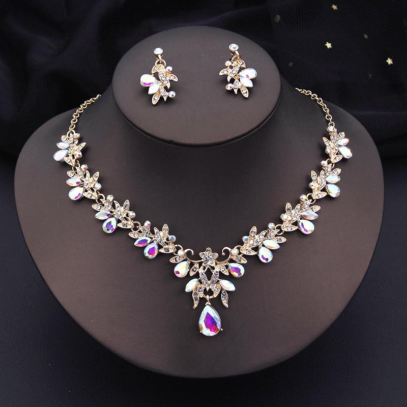 Luxury 3 Pcs Wedding Jewelry Sets for Women Dangle Earrings and Necklace Sets Bridal Costume Accessory