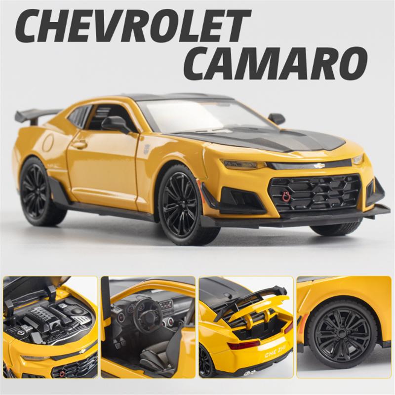 1/24 Alloy Die Cast Chevrolet Camaro Sports Car Model Toy Vehicle Simulation Sound Light Pull Back Collection Toys for Children Gifts