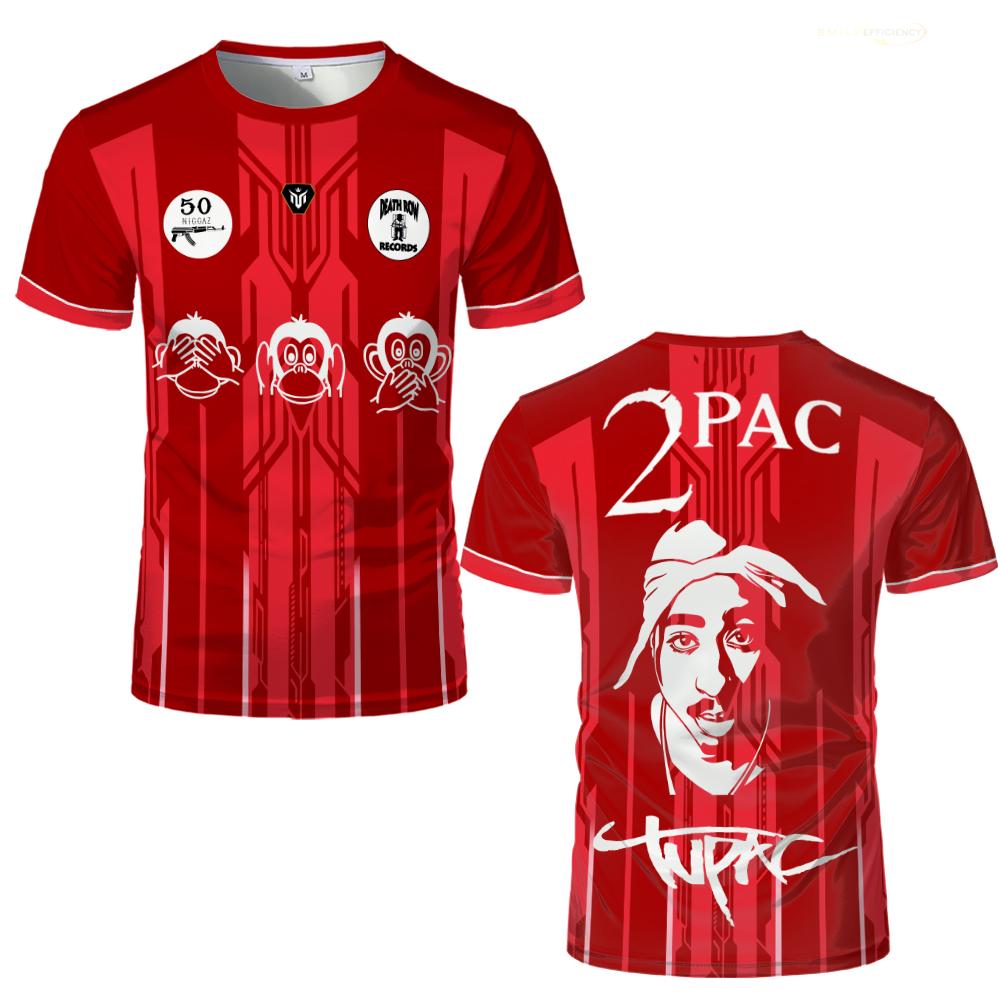 Maglia Stampata Tupac Street Hip-hop Rapper alla Moda T-shirt a Maniche Corte Uomo e Donna Sport all'Aperto Traspirante Uniforme da Calcio