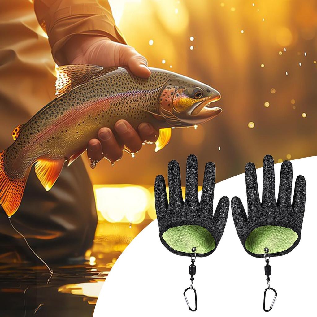 2PCS Waterproof Fish Handling Gloves, Anti-Slip Fishing Gloves with Magnet Clip, Professional Fisherman Accessories
