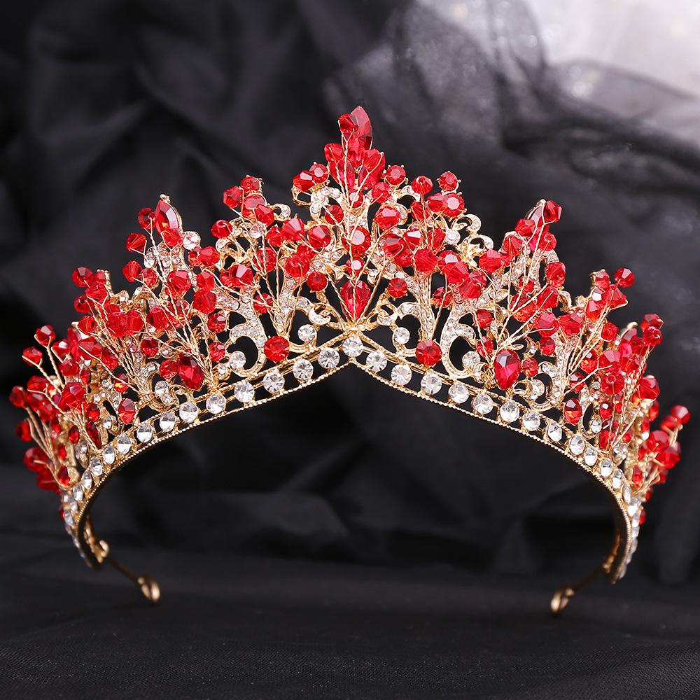 New Style Hand-set Rhinestone Bridal Crown Alloy Multi-color Beaded Princess Wedding Jewelry