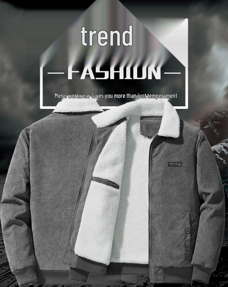 Herren Winter Cordjacke mit Samt, Lammwolle und Stehkragen - Trendige und dicke Mode für Freizeitkleidung