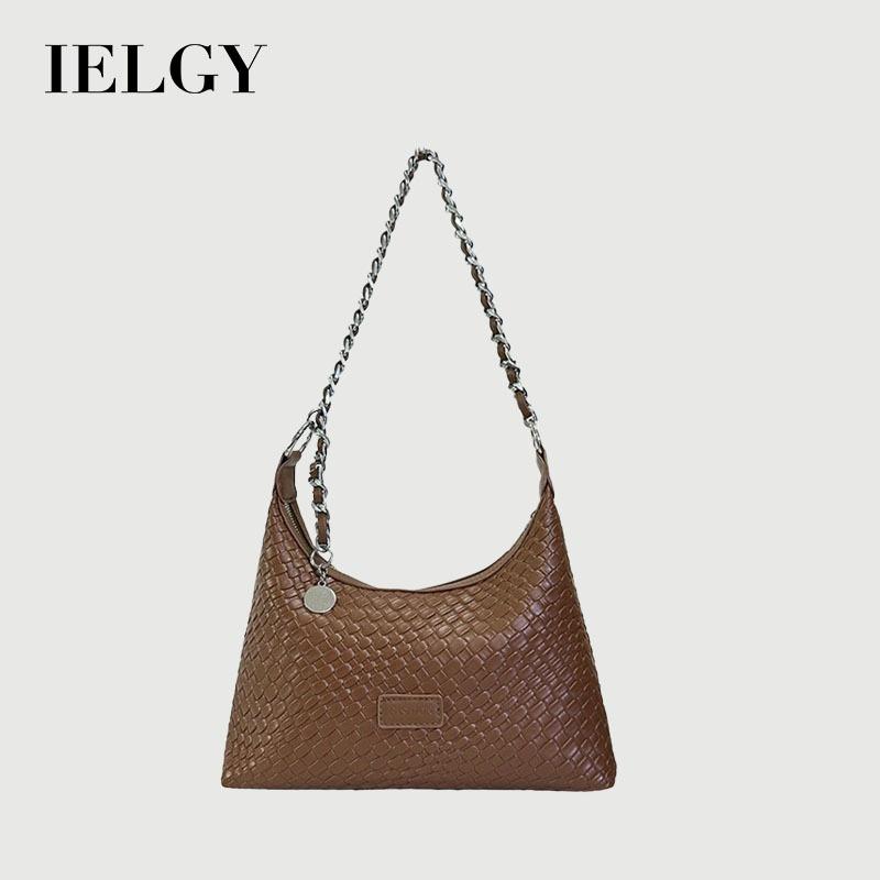 IELGY One-Shoulder Armpit Bag Chain Tote Bag All-Match Woven Messenger Bag