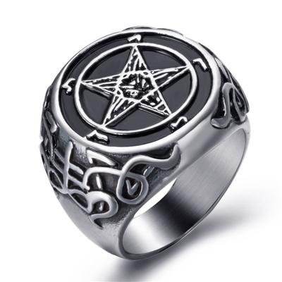 Nieuwe Herenring Baphomet Geit Pentagram Satan Symbool Sieraden Gotische Zwarte Metalen Ring voor Mannen
