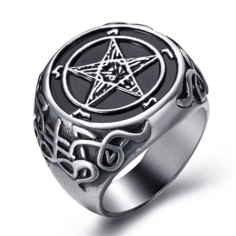 

New Man Ring Pentagram Baphomet Goat Sulfur Leviathan Cross Satan Devil Symbol Ring Zircon Wholesale 14
