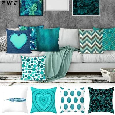 Home Decor Teal Geometric & Floral Patterned Pillow Covers Pattern Cushion Cover Suitable for Sofa Bedroom Car Pillow Cover