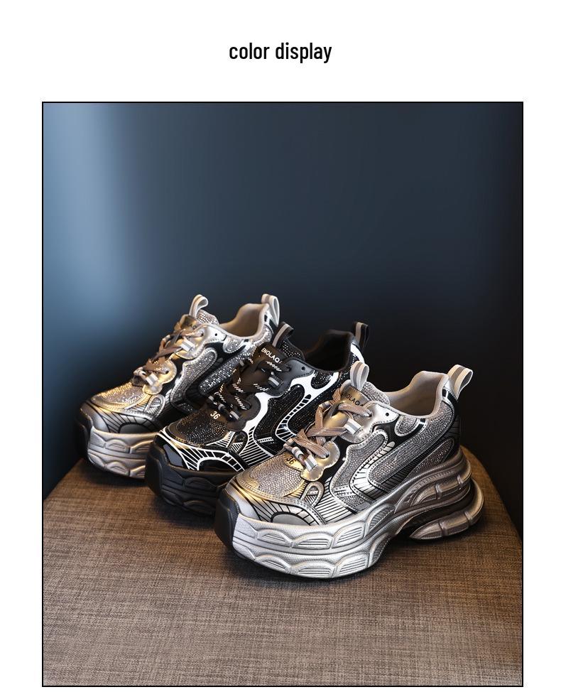 TW1279-2 Women's Thick Sole Rhinestone Dad Shoes - 2024 Versatile Autumn Fashion