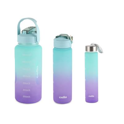Large Water Bottle Set of 3  For Gym, School, Office And Outdoor Use, BPA-Free Plastic, Stylish Purple Lightweight Hydration Bottles With Markings