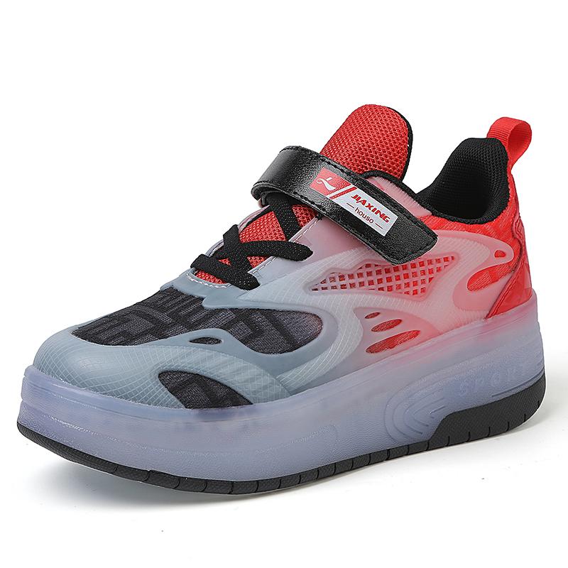 Barne-/gutter Tohjuls avtakbar flat oppladbar LED-glødende joggesko, glødende joggesko for kvinner