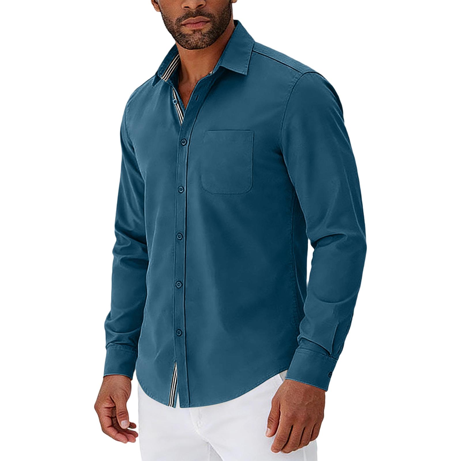 

Men s Long Sleeve Casual Button Down Shirts Untucked Shirts For Men Regular Fit Dress Shirt XXXL синій