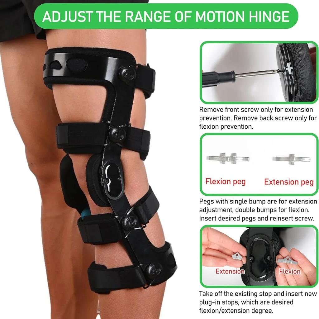 Hinged Knee Brace for ACL MCL PCL Meniscus Ligament Sports Injuries Functional ROM Orthopedic Support for Men Women