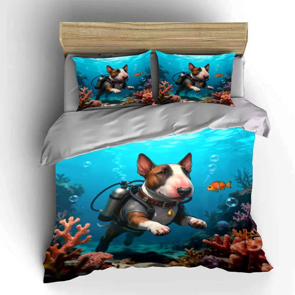 "Underwater Dog Diving Set Decor" Soft Comfortable Duvet Cover Bedding Set Included 1*Duvet Cover & 2*Pillowcases gift