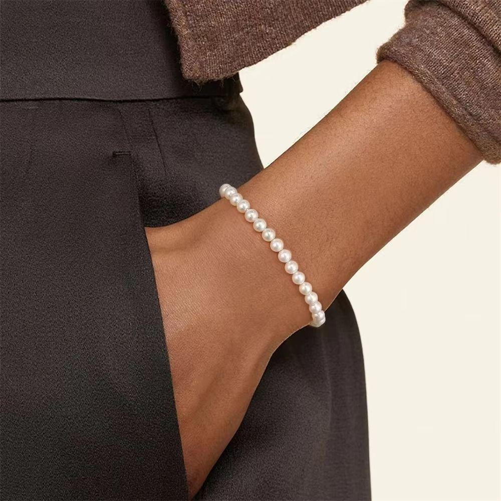 Elastic Elastic Bracelet Baroque Wide Bangle Minority Pearls Bracelet  Ladies