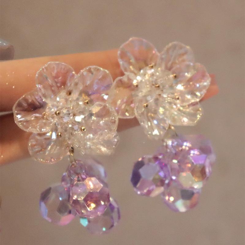 Small Fresh Grape Flower Fringed Earrings Korean Girl Heart Sweet Stud Earrings New Cute Versatile Earrings