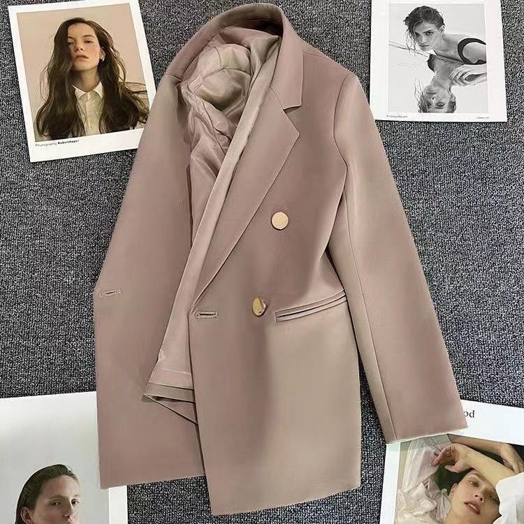 Damen Frühling Zweireiher Blazer in Uni Rot mit Knopfdetails