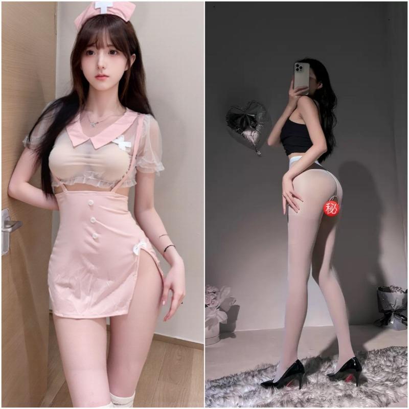 Sex lingerie pink cute nurse uniform hip wrap sexy os cosplay pure desire free suit