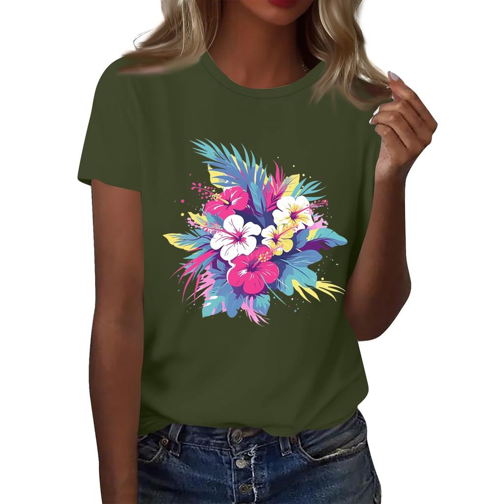 Damenmode Lässig Bedrucktes Rundhals Kurzarm T-Shirt Top T-Shirt Oberteil