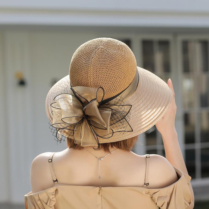 Women's Sun Hat, New Flower Organza Mesh Fisherman Hat, Foldable Vacation Versatile Elegant Sun Hat