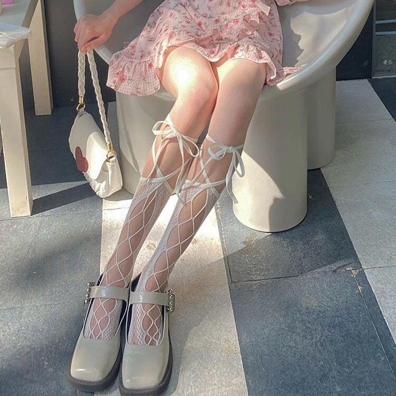 

Японские гольфы до колена с галстуком-крестом в стиле JK для женщин | Белые сетчатые гольфы до икры - INS Мягкая девушка Чистое желание Летний стиль