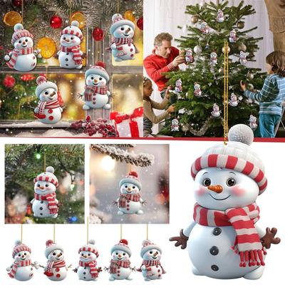 2pcs Christmas Decoration Pendant 2D Acrylic Cartoon Christmas Snowman Home Garden Christmas Tree Pendant Party Decoration