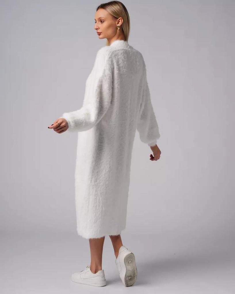 2024 Damen Herbst/Winter Strickjacke aus Faux-Nerz, Lockerer Midilanger Pullovermantel, Lässiger Stil