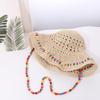 Pastoral Style Big Brim Sun Hat Colored Beads UV Protection Cap Foldable Women Straw Hat  Girls