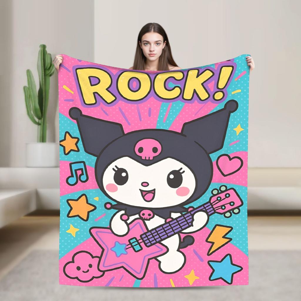 Kuromi Cute Cartoon Blankets Flannel Decoration Plaid Breathable Super Warm Throw Blanket for Bed Car Rug Piece