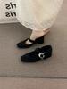 French high-end dark brown thick heel retro woolen single shoes women's shoes autumn and winter middle heel commuting evening cotton shoes