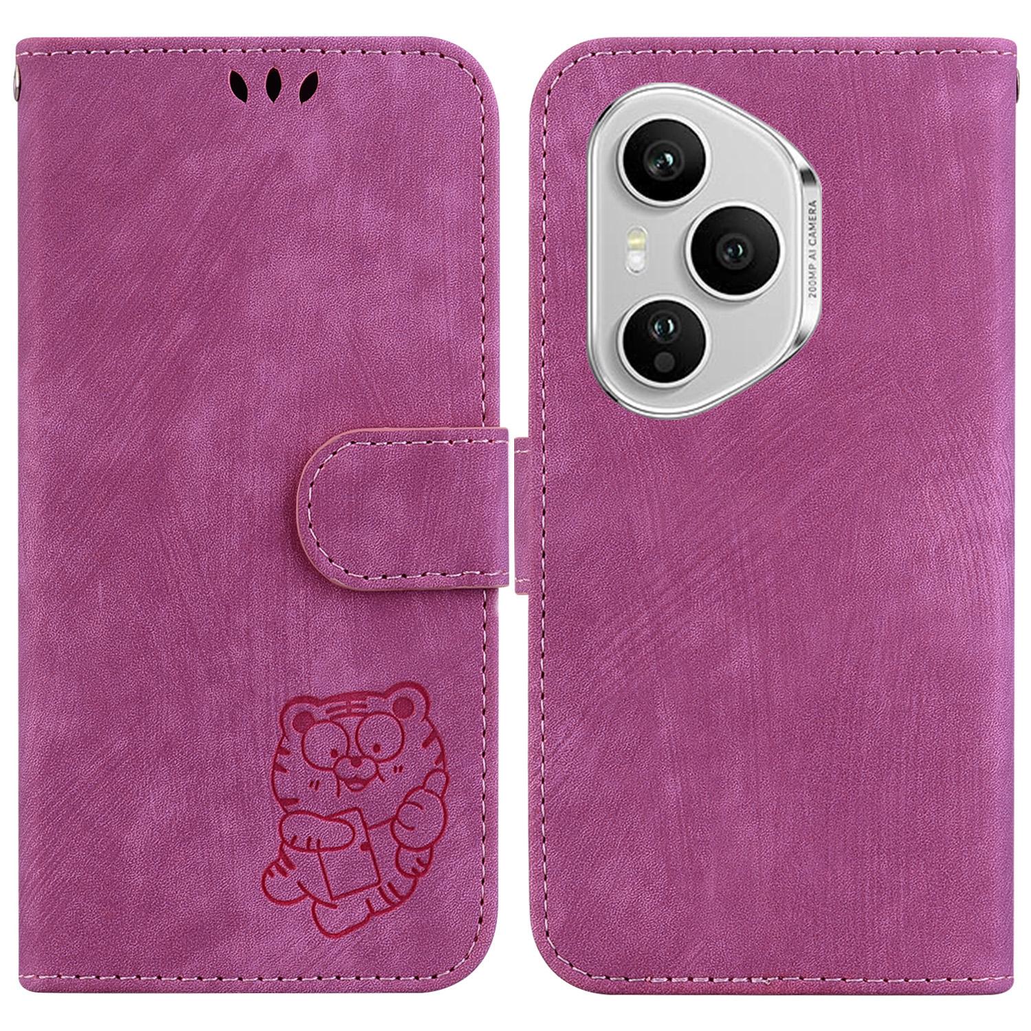 

Для Honor 400 Pro 5G (Глобальный) Чехол-кошелек Кожаный противоударный чехол для телефона с тиснением тигра и ремешком на запястье Rose